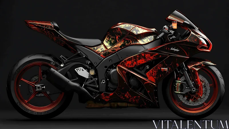 Bold custom sportbike glowing with fiery red accents.