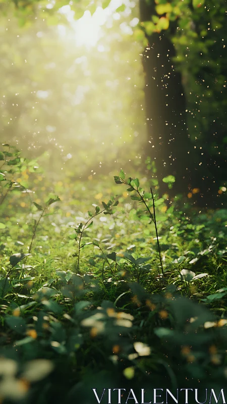 Sunlit Garden: Young Plants Emerge Through Golden Bokeh.