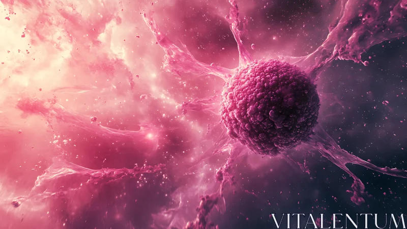 Cellular nebula sphere in dynamic magenta fluid burst.