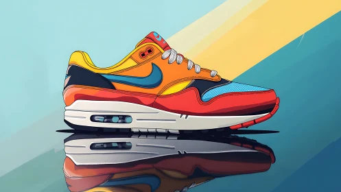 Vibrant sneaker illustration shows bold color-blocked design