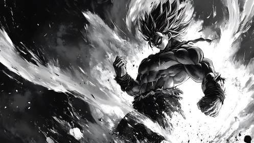 Monochrome warrior channels explosive ascending energy.