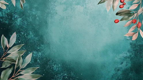 Teal fog cradles wandering leaves and quiet crimson berries