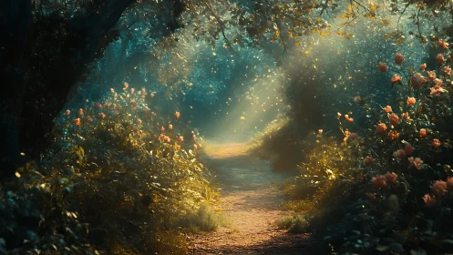 Flower-Lined Pathway to Seaside Light and Hope