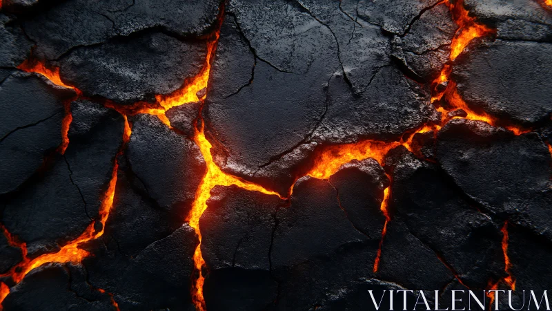 Molten Lava Flow: Incandescent Cracks Through Cooling Basalt.