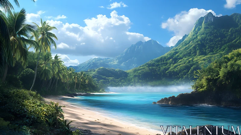 Tropical Lagoon Paradise: Verdant Coastal Valley with Turquoise Waters.