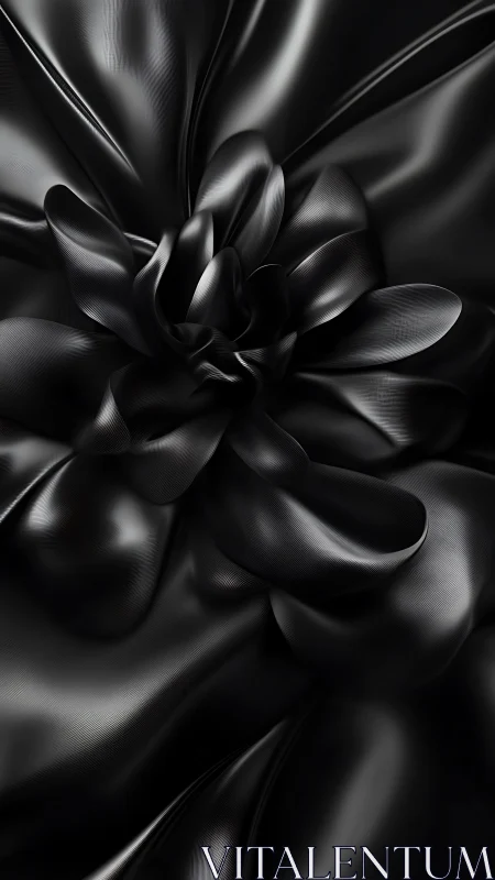 Sculpted black satin petals curl into a dark abstract bloom