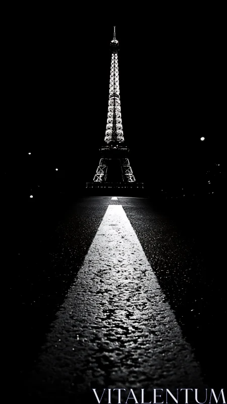 Midnight asphalt arrow aims straight at a glowing tower