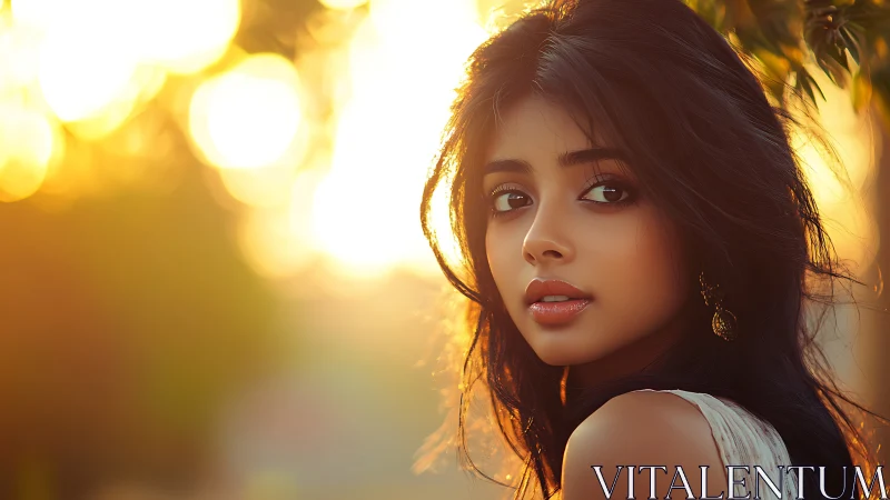 Golden hour portrait with cinematic backlit bokeh glow.