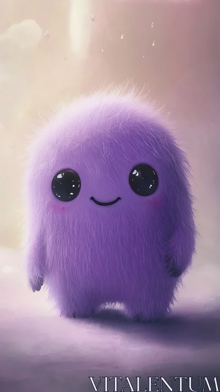 Purple furry character with rounded body and large eyes.