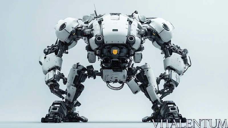 Quadrupedal combat mech is rendered in frontal neutral stance