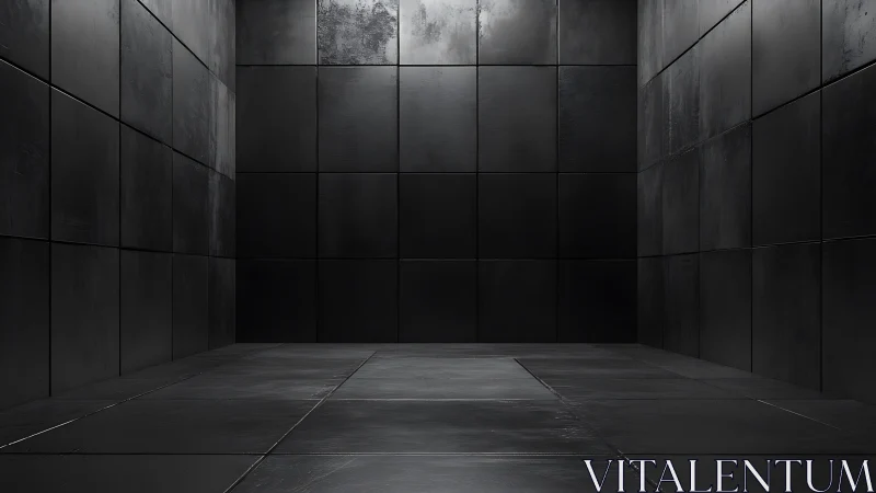 Dark tiled interior room with uniform black panel surfaces.