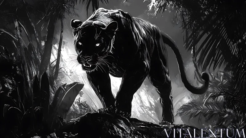 Black Panther Stalks Through Jungle With Piercing Eyes
