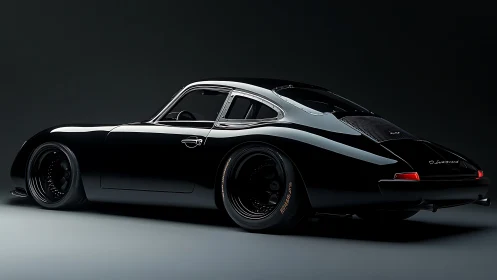 Monochrome classic coupe render with deep gloss reflections.