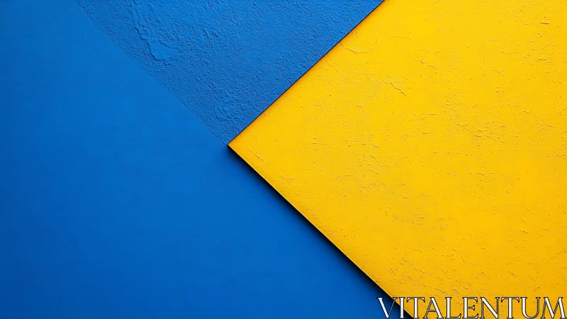 Bold blue and yellow shapes meet in a bright diagonal embrace