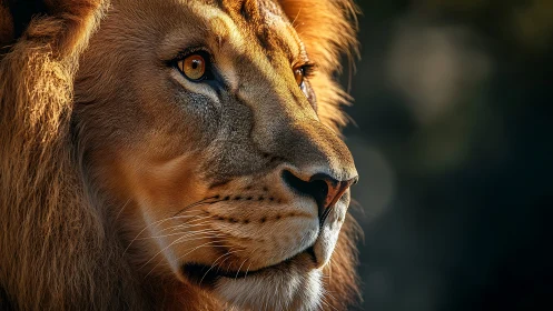 Sunlit lion king gazes toward tomorrow&rsquo;s quiet horizon.