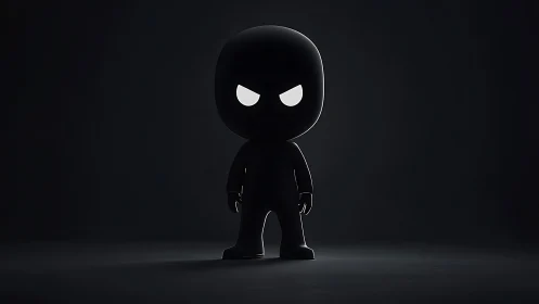 Midnight chibi antihero glowing with stubborn silence.