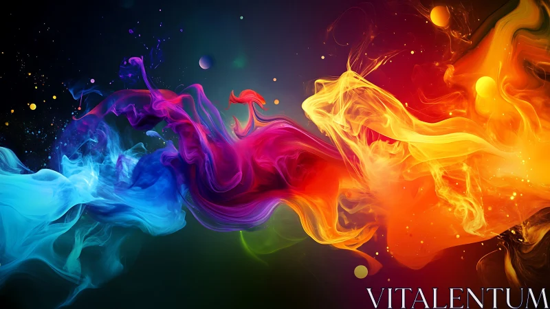 Vibrant digital swirls of multicolored abstract smoke flow.