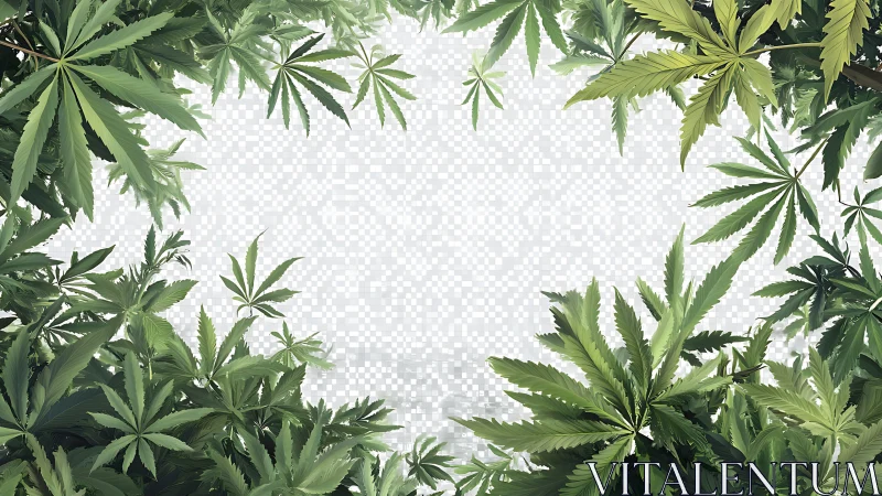 Cannabis foliage border framing transparent digital backdrop.