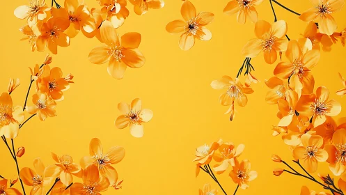 Golden Flowers on Yellow Background.