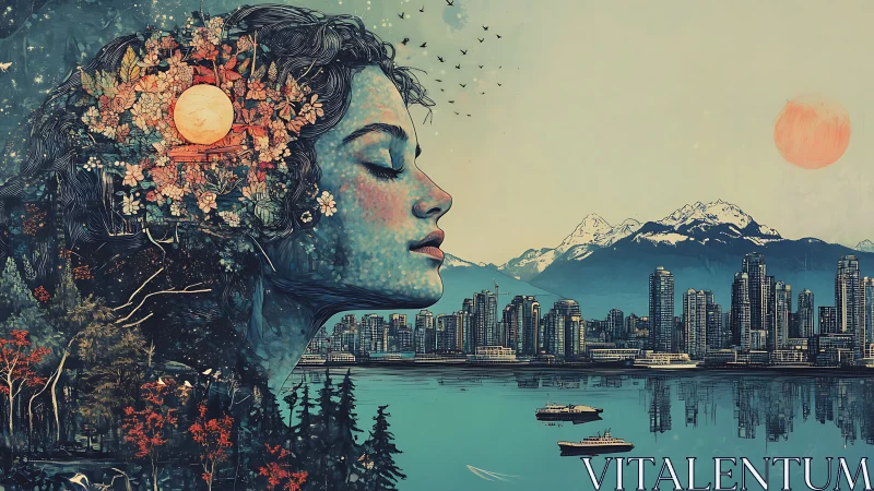 Dreamscape skyline merging nature, memory and reflection.