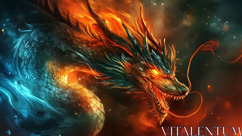 Bifurcated fire and ice dragon in nebular cosmic vortex