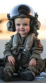 Young Pilot in Flight Helmet and Military Gear.