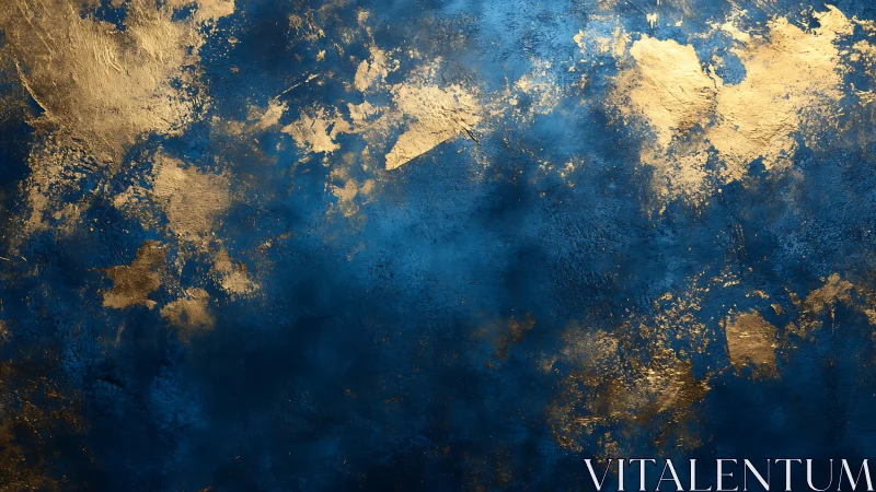 Textured cobalt ground with irregular metallic gold leaf dispersion