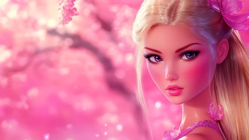 Blossom-bright girl in a dreamy pink spring glow.