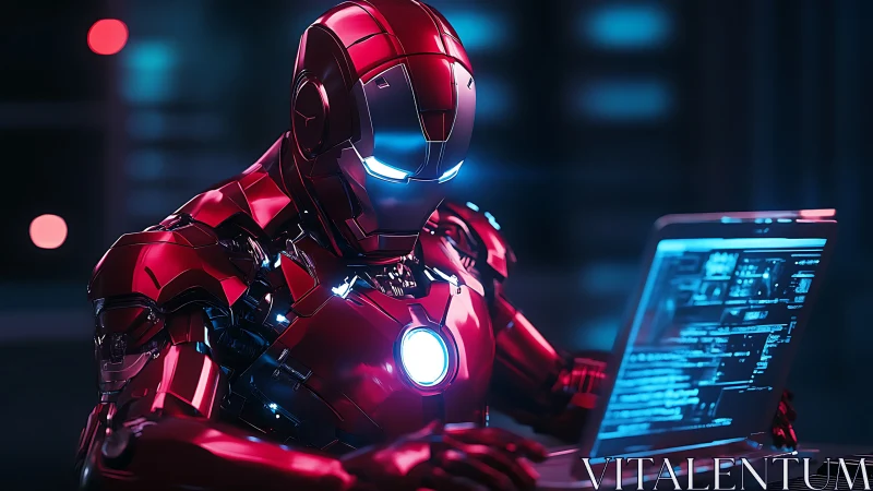 Armored cyber hero codes in neon-lit midnight command hub.