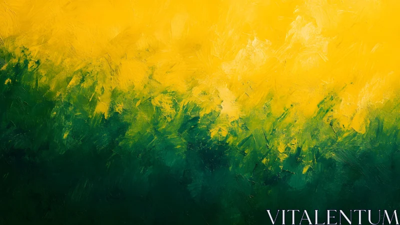 Abstract yellow and green textured painting in impasto style.
