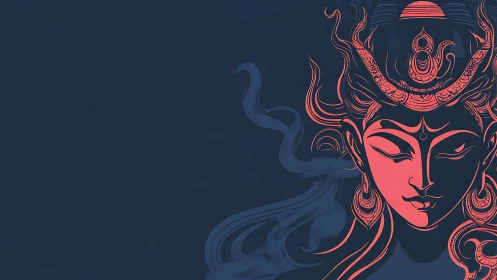 Divine blue and coral goddess portrait in minimal profile.