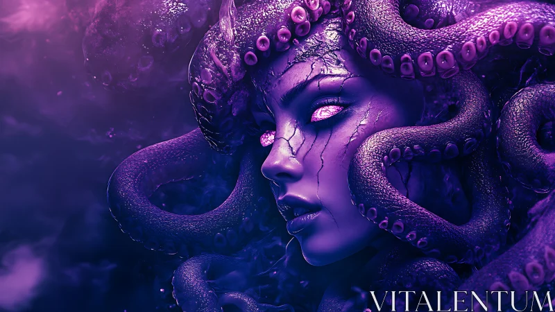 Purple abyssal siren entwined with glowing tentacles.
