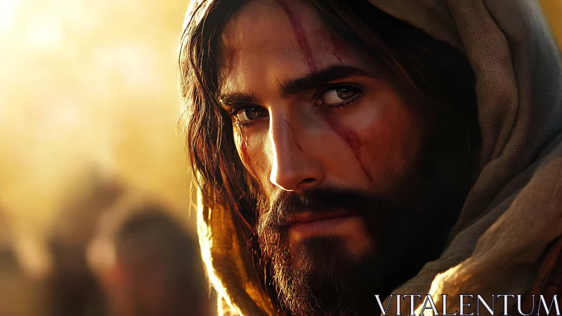 Photorealistic cloaked portrait with dramatic rim lighting.