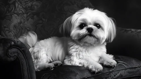 Tiny velvet aristocrat lounges in monochrome splendor