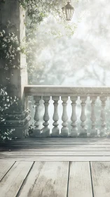 Romantic stone balcony rendered in soft atmospheric light