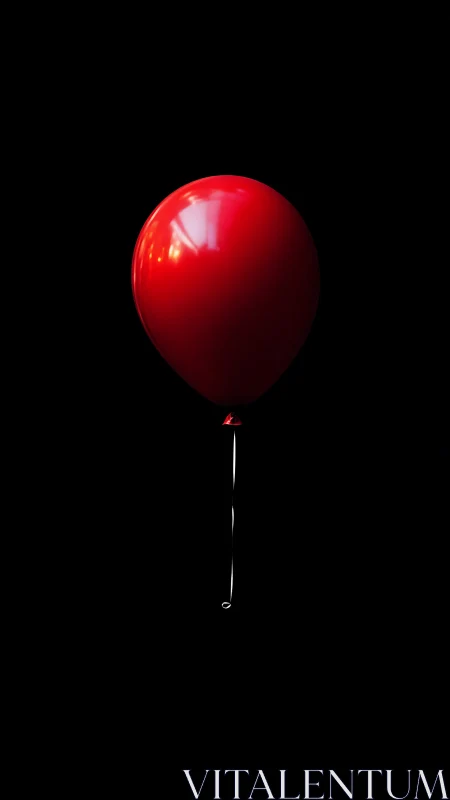 Red balloon minimalism on black with high contrast lighting.