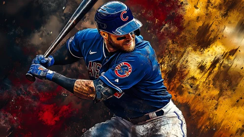 Confident baseball slugger ready to swing in vivid color.