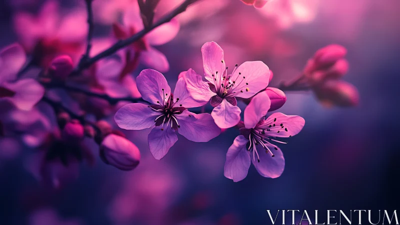 Radiant Pink Blossoms Glowing in Soft Purple Light