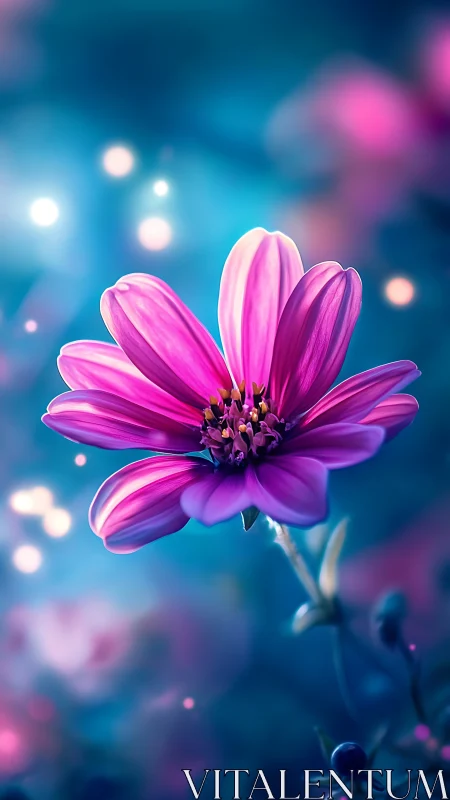 Vibrant magenta flower under dreamy bokeh glow.
