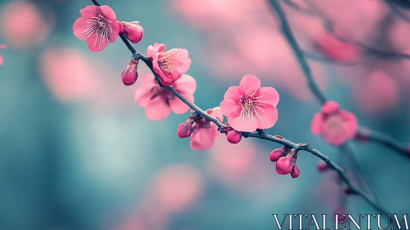 Pink Peach Blossoms in Shallow Depth of Field Photography