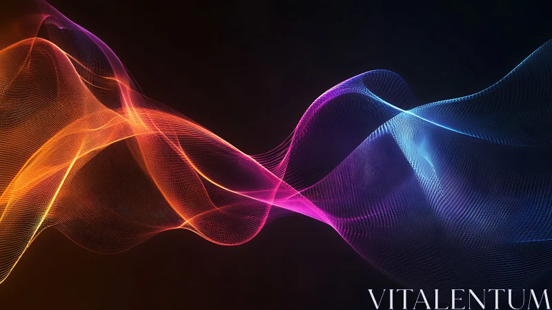 Colored light waveforms with fine mesh lines on black field.