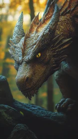 Curious forest dragon leans close with a warm, watchful gaze