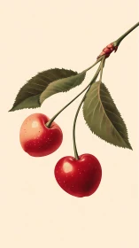 Sunlit cherry pair swaying gently on a graceful stem.