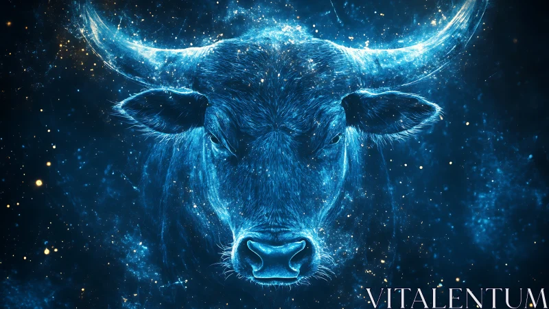 Celestial Bull Portrait in Neon-Lit Cosmic Symmetry.
