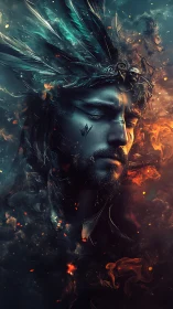 Fire dreams curl around the feather-crowned guardian king