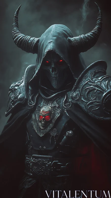 Horned skeletal warlord in baroque armor, red ocular glow