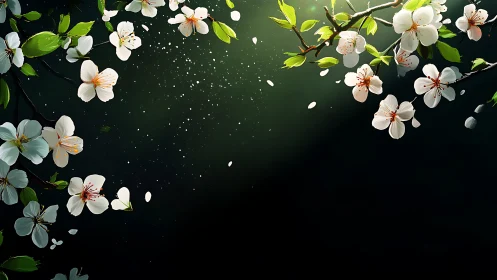 Spring Cherry Blossoms Against Dark Atmospheric Background