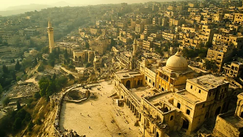 Historic Middle Eastern hillside city with stone architecture.