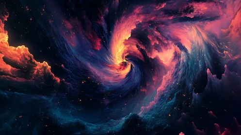 Volumetric nebular vortex with emissive magenta cyan plumes