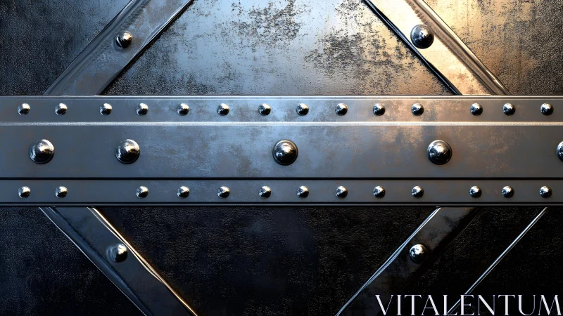 Industrial metallic door with rivets in dramatic lighting, close-up.